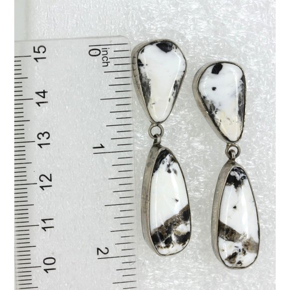 925 STERLING vintage John Begay JB Navajo WHITE BUFFALO earrings, 17.4 gr 2" - Picture 7 of 11